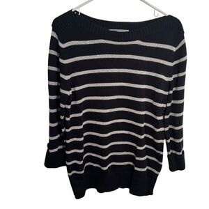 Karen Scott Boatneck Sweater Black Silver Stripes M